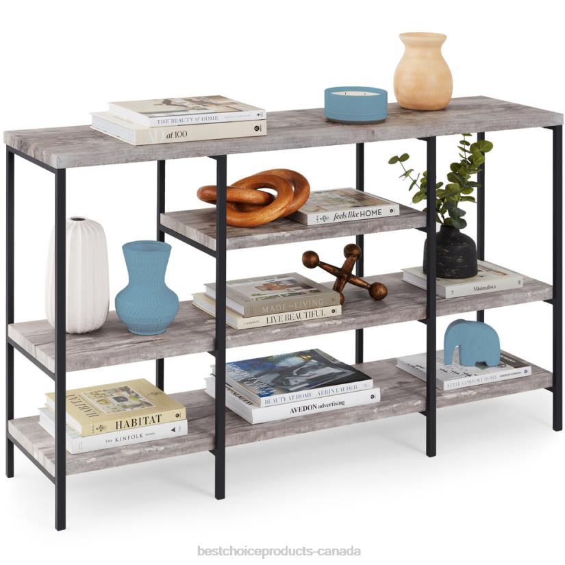 4LT2723 Gray Best Choice Products 4-Tier Industrial Console Table w/ Tall Shelf Space
