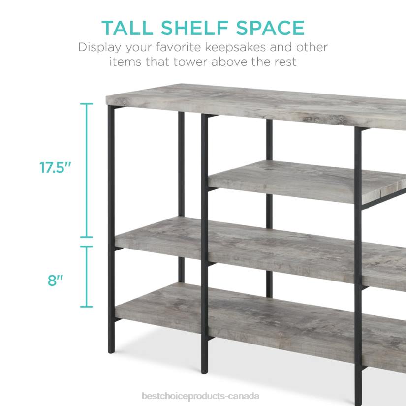 4LT2723 Gray Best Choice Products 4-Tier Industrial Console Table w/ Tall Shelf Space