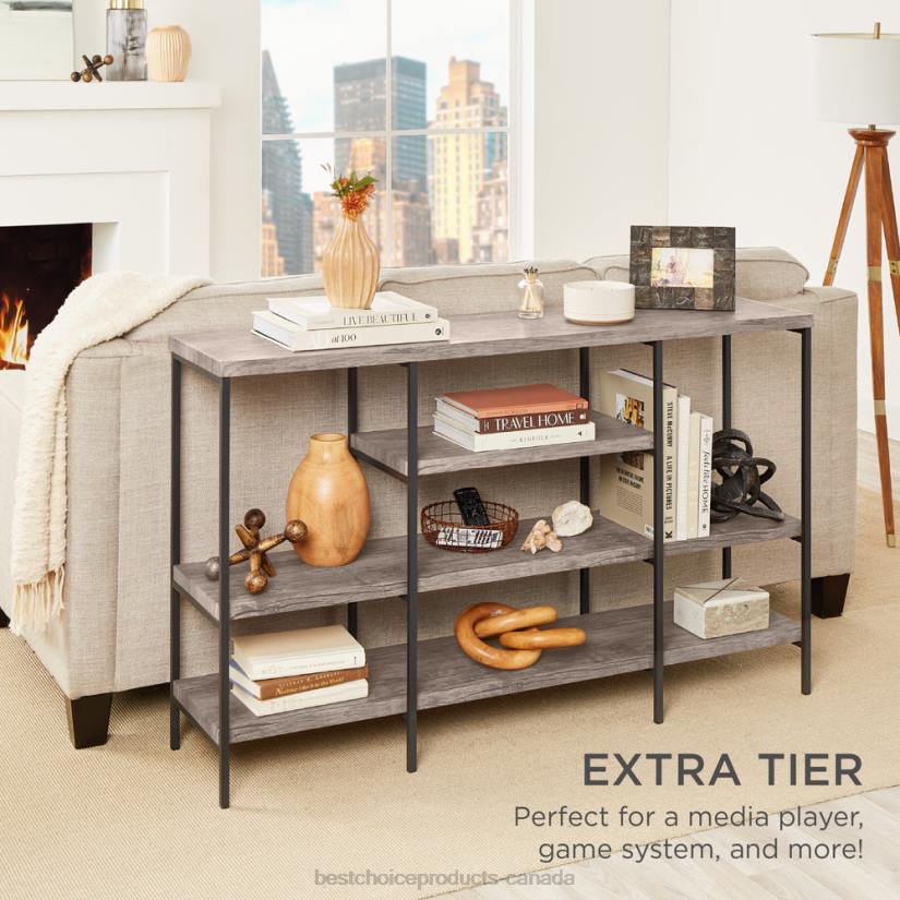4LT2723 Gray Best Choice Products 4-Tier Industrial Console Table w/ Tall Shelf Space