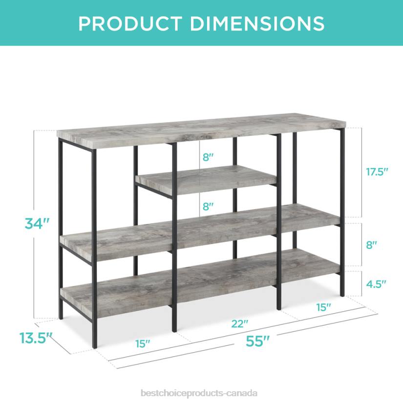 4LT2723 Gray Best Choice Products 4-Tier Industrial Console Table w/ Tall Shelf Space