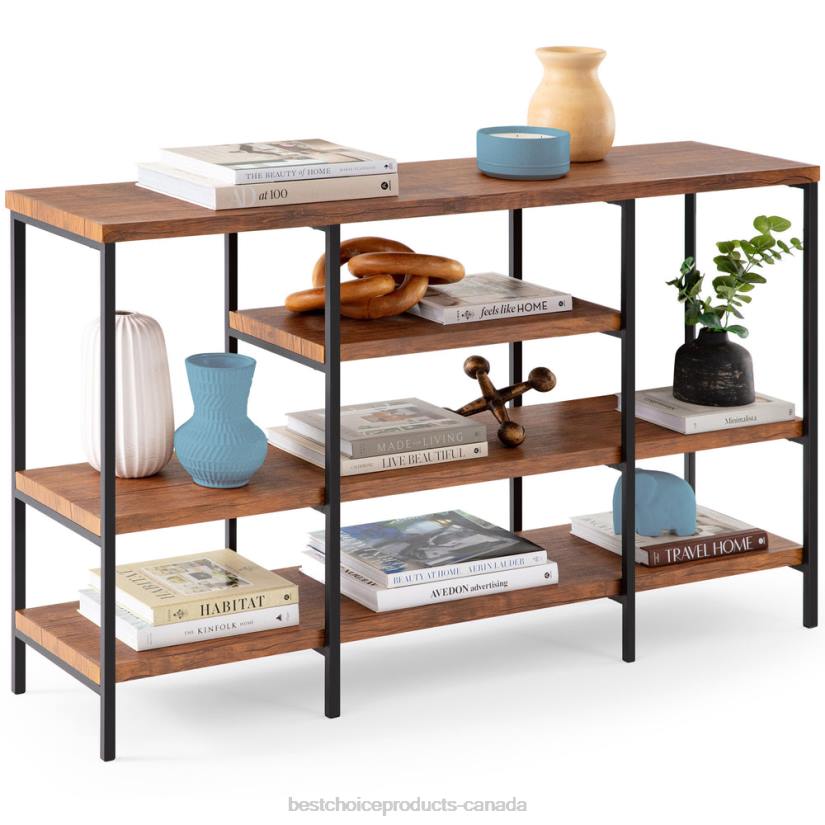 4LT2724 Brown Best Choice Products 4-Tier Industrial Console Table w/ Tall Shelf Space