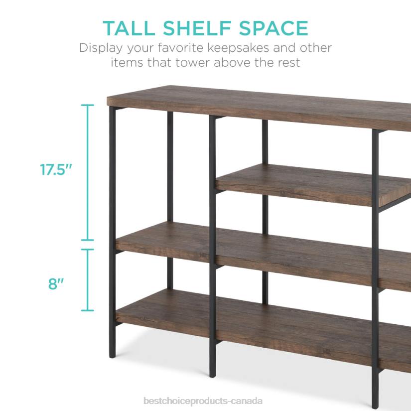 4LT2725 Dark Walnut Best Choice Products 4-Tier Industrial Console Table w/ Tall Shelf Space