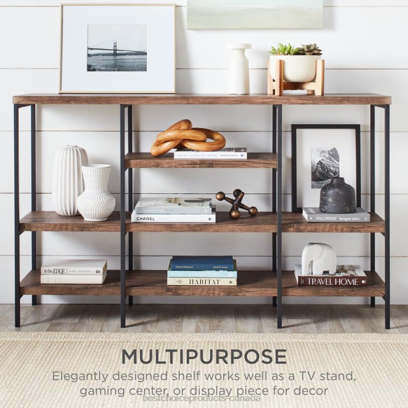 4LT2725 Dark Walnut Best Choice Products 4-Tier Industrial Console Table w/ Tall Shelf Space