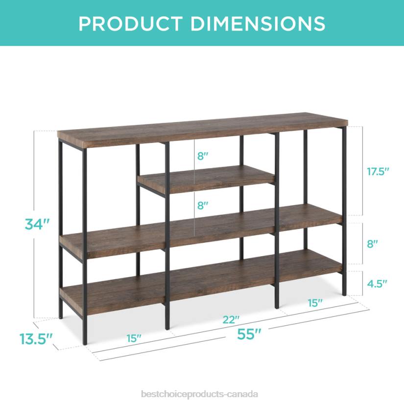 4LT2725 Dark Walnut Best Choice Products 4-Tier Industrial Console Table w/ Tall Shelf Space