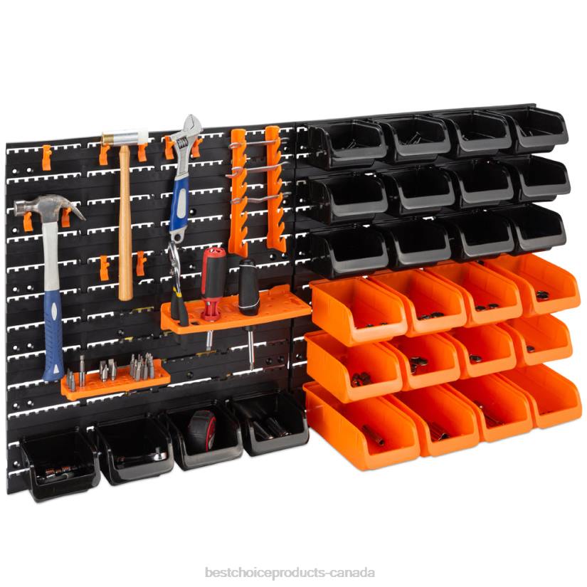 4LT21176 Black/Orange Best Choice Products 44-Piece Wall Mounted Garage Storage Rack, Tool Organizer