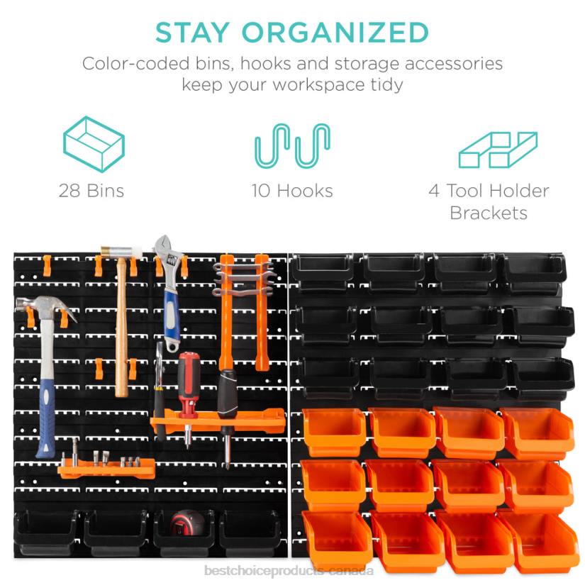 4LT21176 Black/Orange Best Choice Products 44-Piece Wall Mounted Garage Storage Rack, Tool Organizer