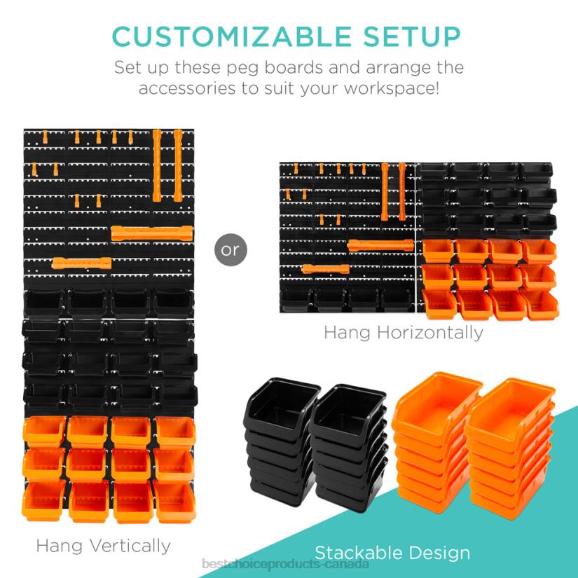 4LT21176 Black/Orange Best Choice Products 44-Piece Wall Mounted Garage Storage Rack, Tool Organizer