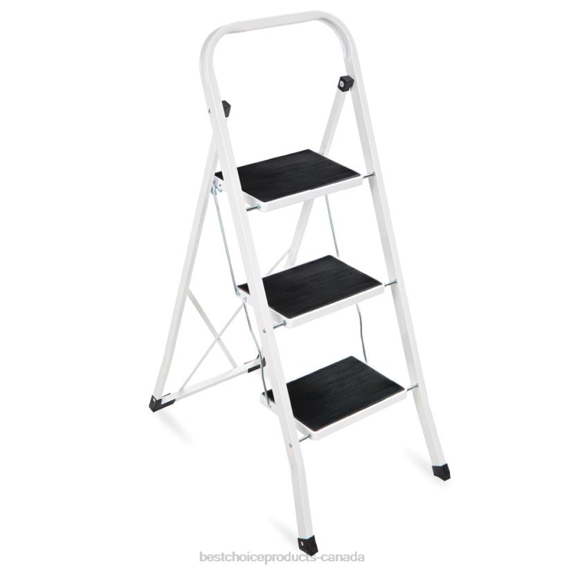 4LT21240 White Best Choice Products 3-Step Portable Folding Step Ladder w/ Non-Slip Feet, 330lb Capacity
