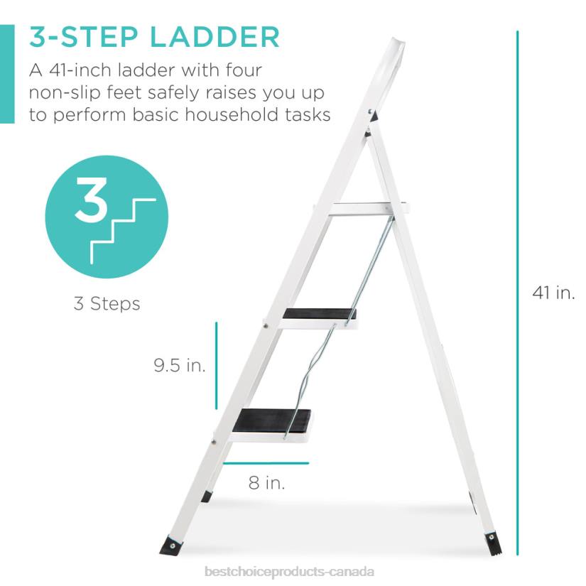 4LT21240 White Best Choice Products 3-Step Portable Folding Step Ladder w/ Non-Slip Feet, 330lb Capacity