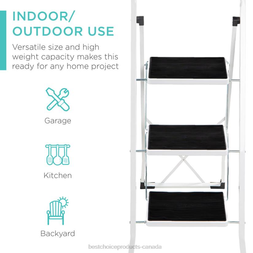 4LT21240 White Best Choice Products 3-Step Portable Folding Step Ladder w/ Non-Slip Feet, 330lb Capacity