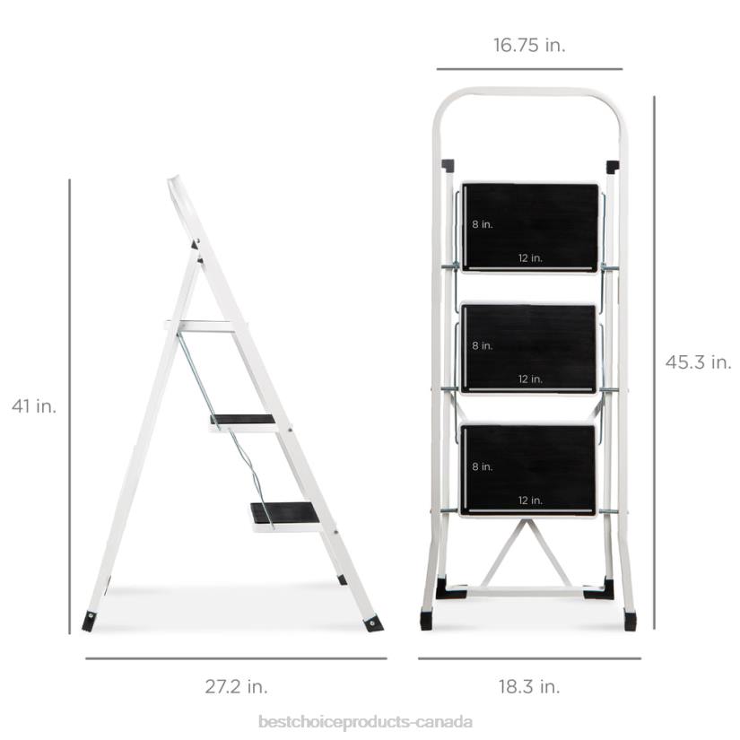 4LT21240 White Best Choice Products 3-Step Portable Folding Step Ladder w/ Non-Slip Feet, 330lb Capacity