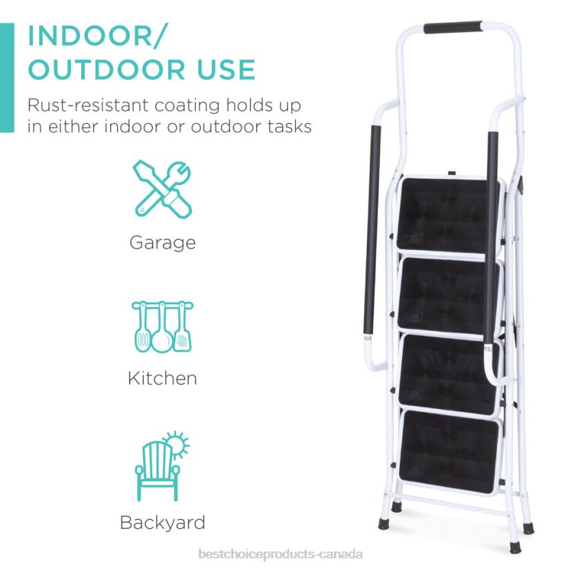 4LT2357 White Best Choice Products 4-Step Portable Folding Ladder w/ Handrails, Attachable Tool Bag