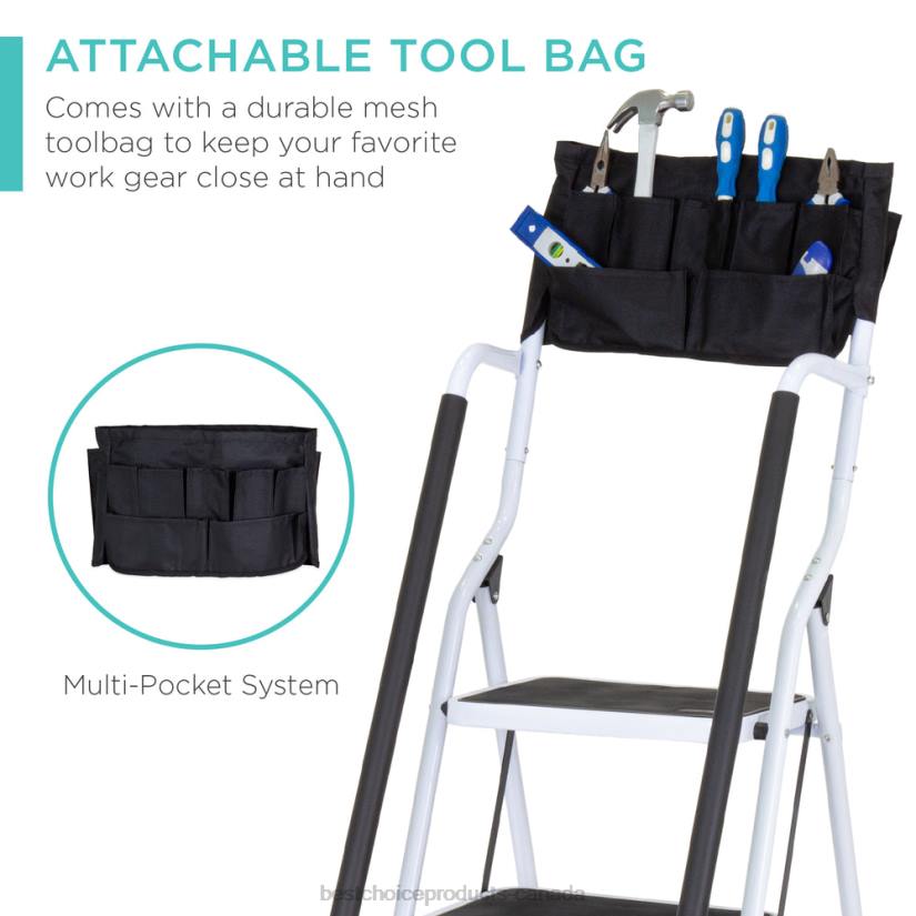 4LT2357 White Best Choice Products 4-Step Portable Folding Ladder w/ Handrails, Attachable Tool Bag