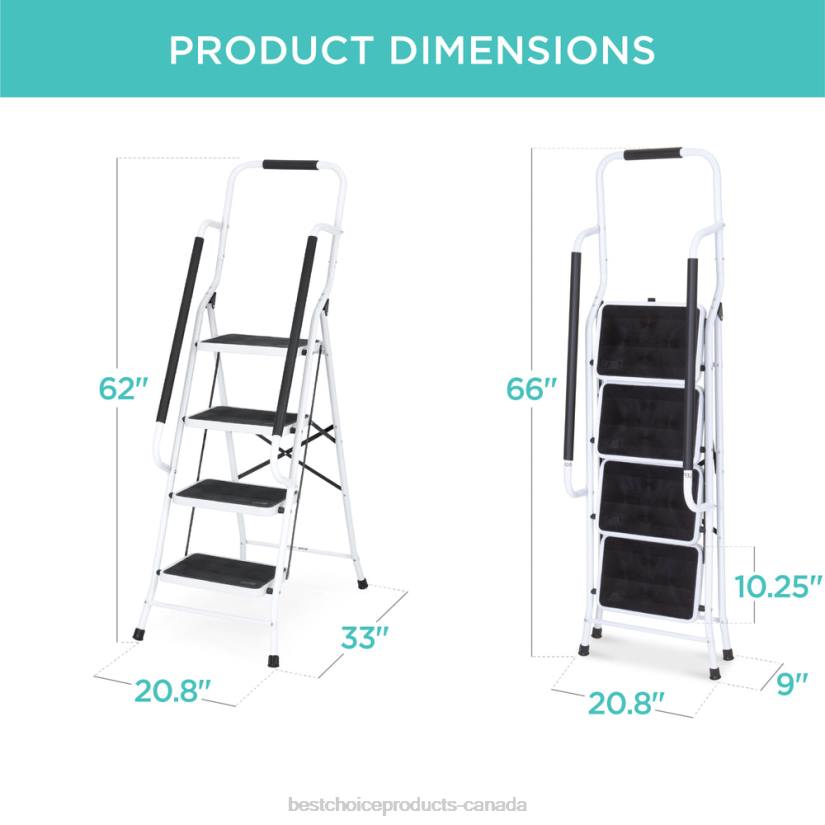 4LT2357 White Best Choice Products 4-Step Portable Folding Ladder w/ Handrails, Attachable Tool Bag