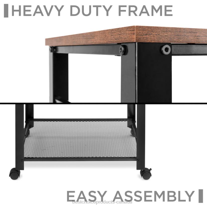 4LT21163 Brown Best Choice Products 3-Tier Microwave Cart Rolling Utility Serving Cart w/ 2 Shelves, 4 Hooks