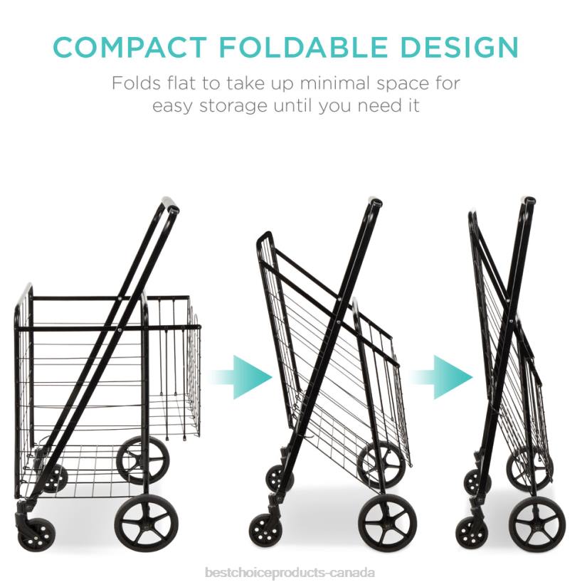 4LT21177 Black Best Choice Products Folding Steel Grocery Cart w/ Double Basket, Swivel Wheels, 220lb Cap