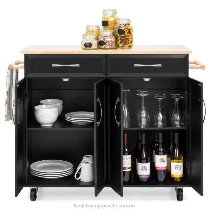 4LT21269 Black Best Choice Products Utility Kitchen Cart w/ Storage Cabinets, Handles, Cutting Board