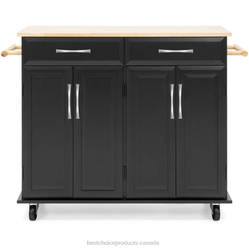 4LT21269 Black Best Choice Products Utility Kitchen Cart w/ Storage Cabinets, Handles, Cutting Board