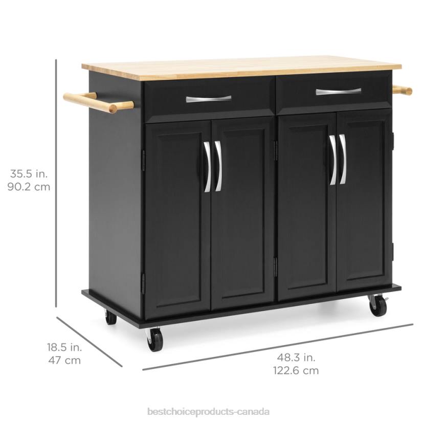 4LT21269 Black Best Choice Products Utility Kitchen Cart w/ Storage Cabinets, Handles, Cutting Board