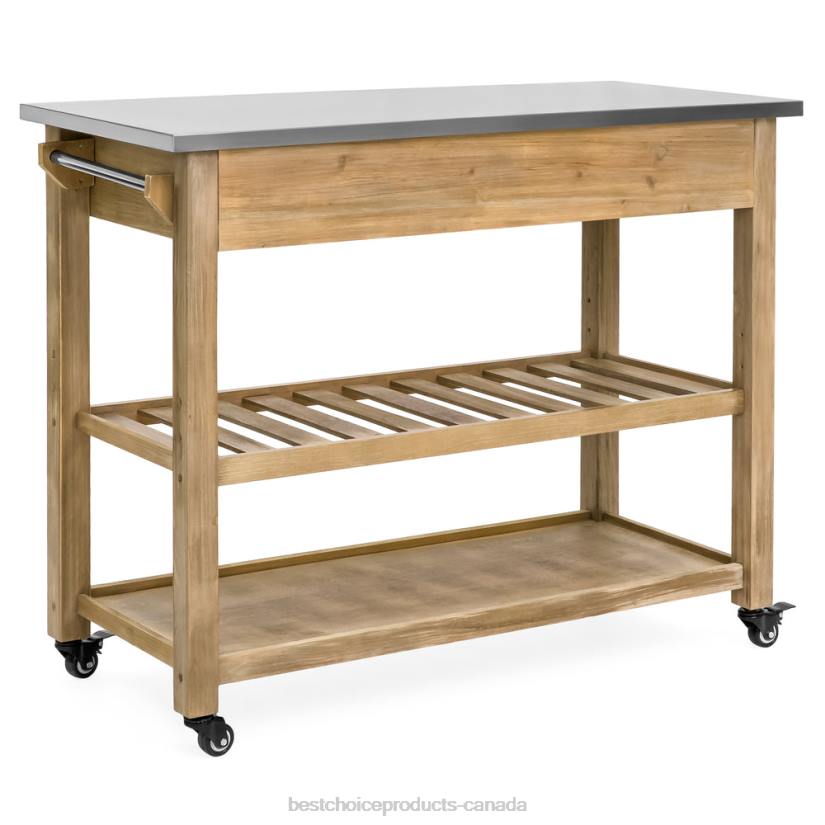 4LT21281 Brown Best Choice Products Kitchen Island Storage & Bar Cart w/ Stainless Steel Top