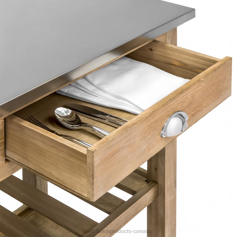 4LT21281 Brown Best Choice Products Kitchen Island Storage & Bar Cart w/ Stainless Steel Top