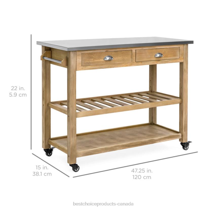 4LT21281 Brown Best Choice Products Kitchen Island Storage & Bar Cart w/ Stainless Steel Top