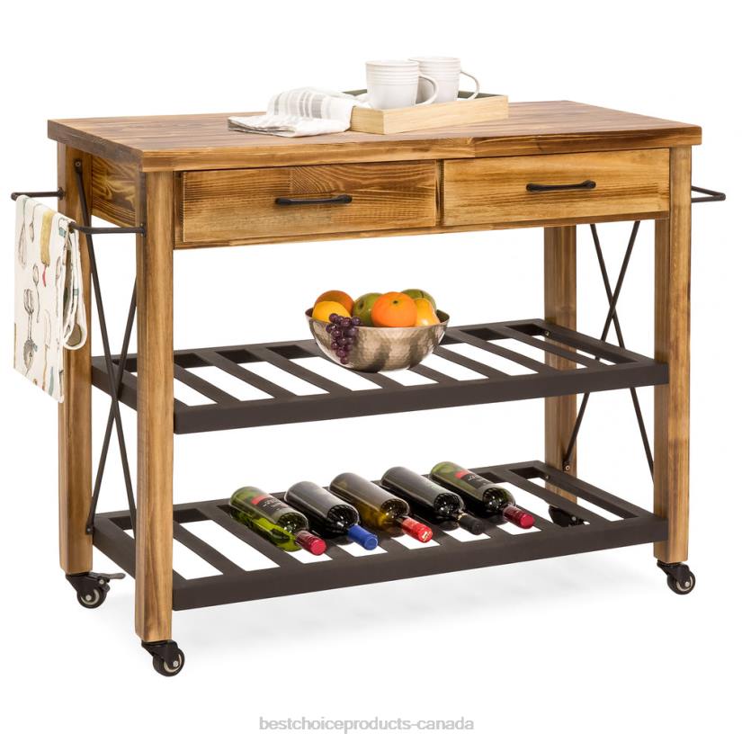 4LT21299 Natural Best Choice Products Industrial Kitchen Cart w/ Lockable Wheels