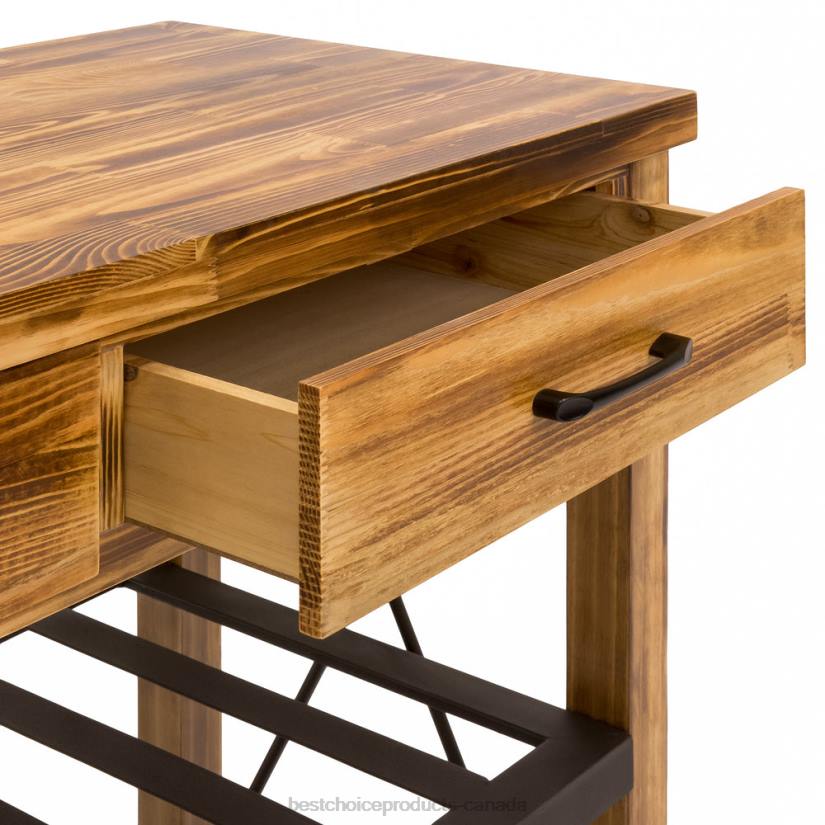 4LT21299 Natural Best Choice Products Industrial Kitchen Cart w/ Lockable Wheels