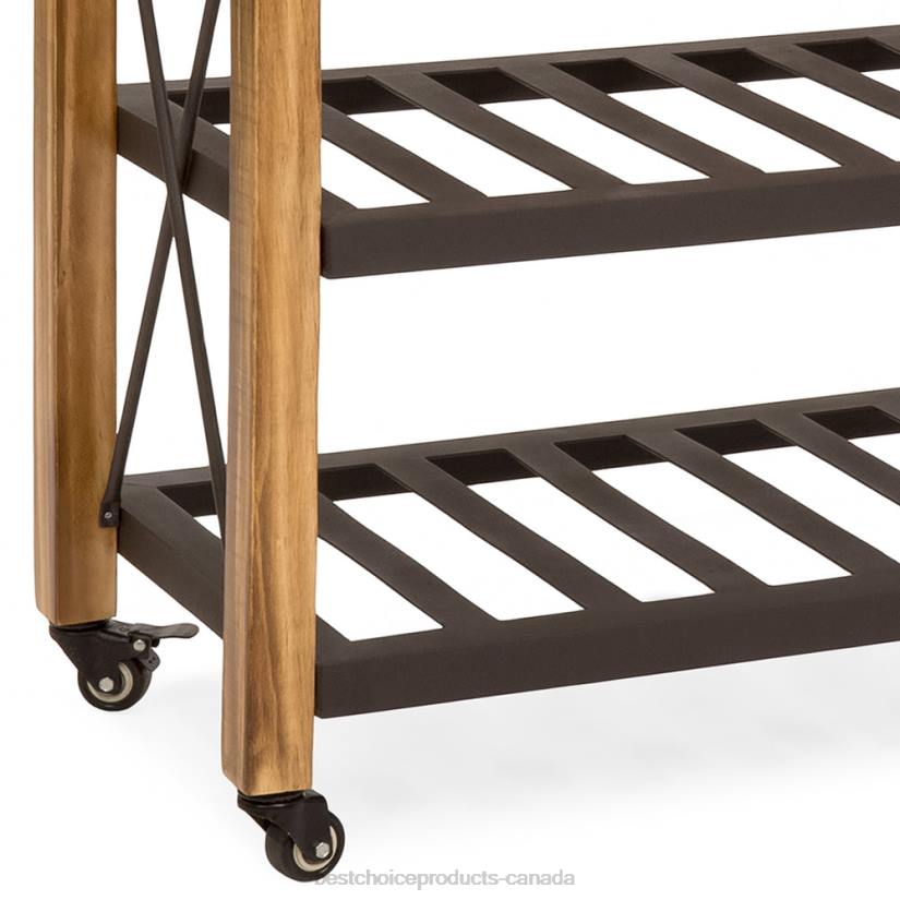 4LT21299 Natural Best Choice Products Industrial Kitchen Cart w/ Lockable Wheels