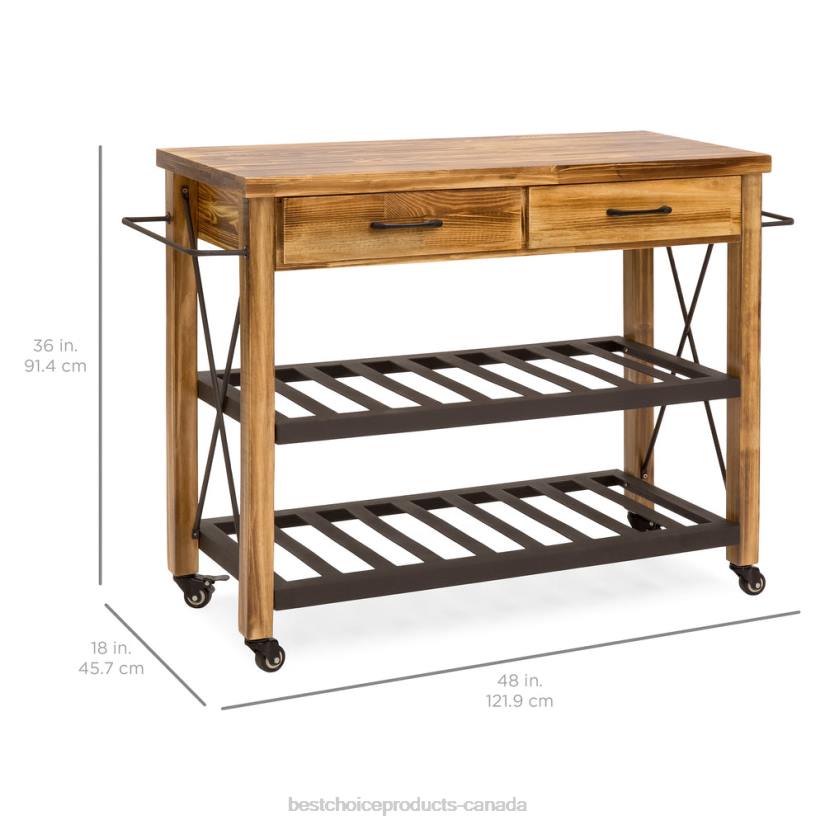 4LT21299 Natural Best Choice Products Industrial Kitchen Cart w/ Lockable Wheels