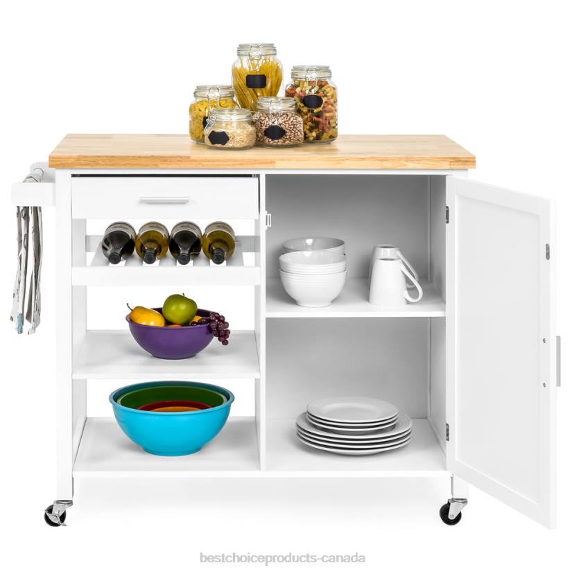 4LT21301 White Best Choice Products Mobile Kitchen Island Cart