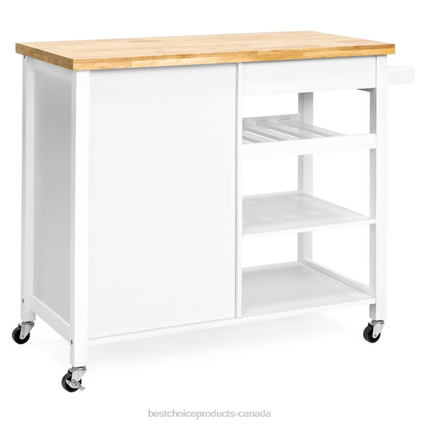4LT21301 White Best Choice Products Mobile Kitchen Island Cart
