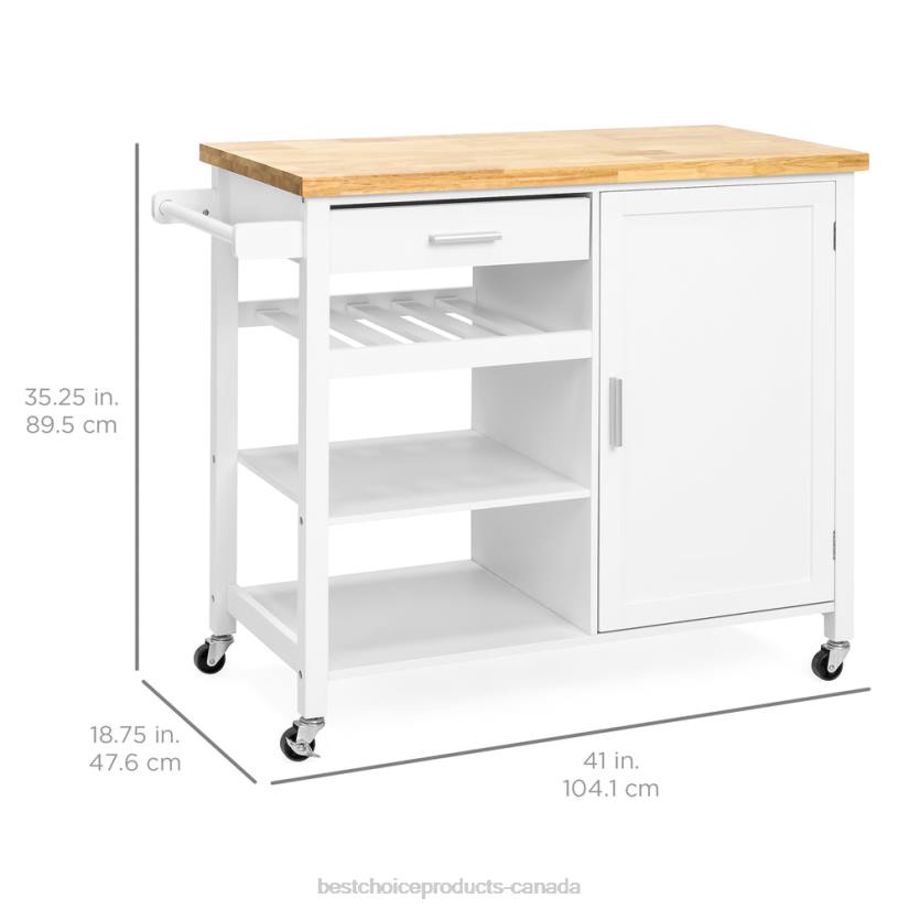 4LT21301 White Best Choice Products Mobile Kitchen Island Cart