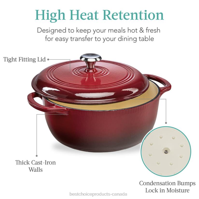 4LT2325 Red Best Choice Products Cast-Iron Dutch Oven Kitchen Cookware w/ Enamel, Handles