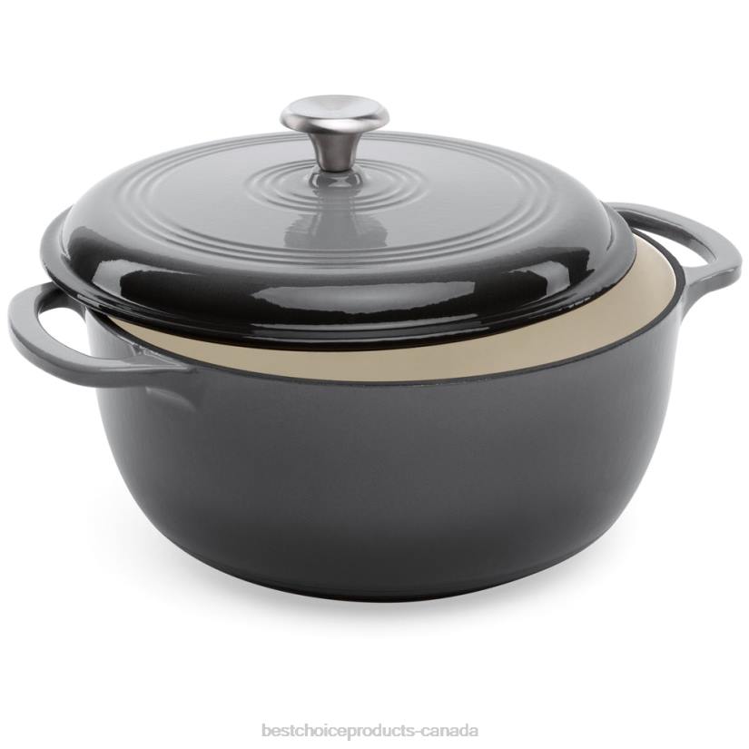 4LT2326 Gray Best Choice Products Cast-Iron Dutch Oven Kitchen Cookware w/ Enamel, Handles