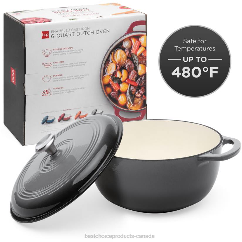 4LT2326 Gray Best Choice Products Cast-Iron Dutch Oven Kitchen Cookware w/ Enamel, Handles