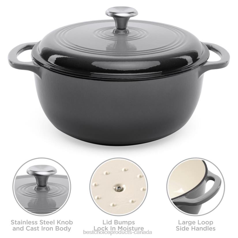 4LT2326 Gray Best Choice Products Cast-Iron Dutch Oven Kitchen Cookware w/ Enamel, Handles