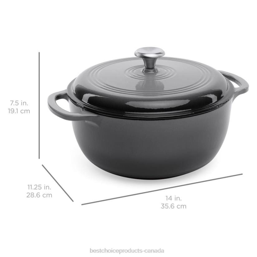 4LT2326 Gray Best Choice Products Cast-Iron Dutch Oven Kitchen Cookware w/ Enamel, Handles