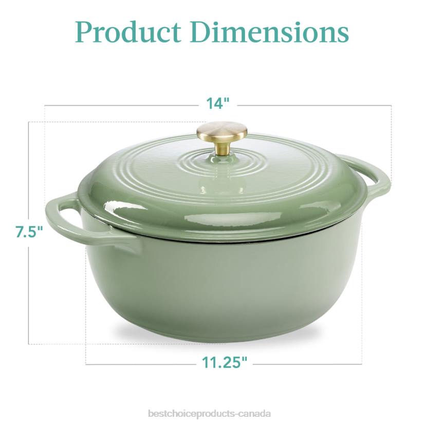 4LT2328 Sage Green Best Choice Products Cast-Iron Dutch Oven Kitchen Cookware w/ Enamel, Handles