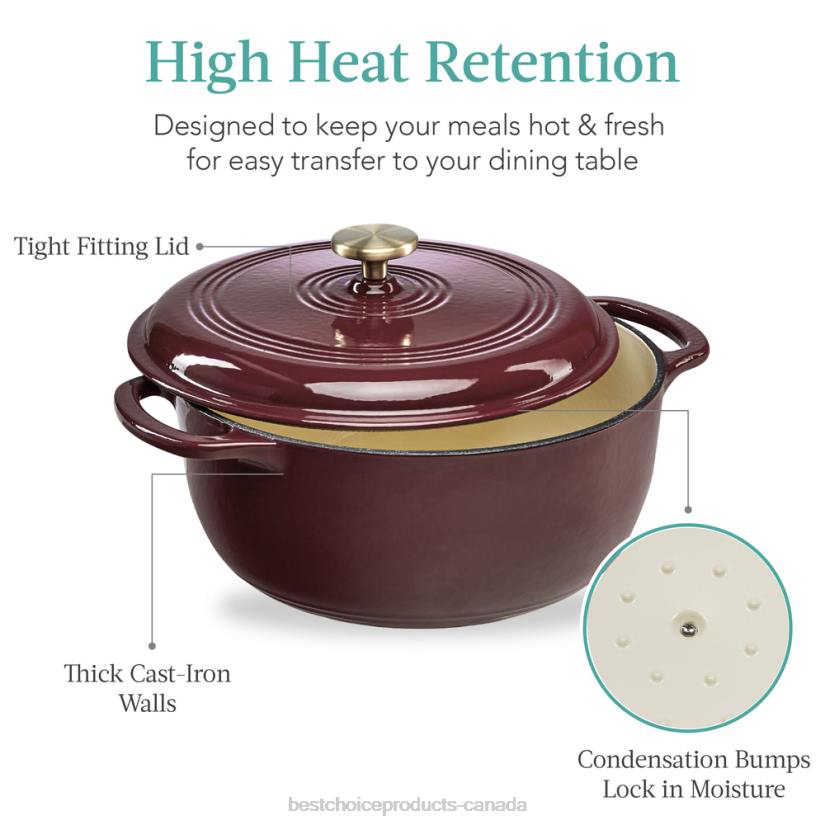 4LT2331 Cabernet Red Best Choice Products Cast-Iron Dutch Oven Kitchen Cookware w/ Enamel, Handles