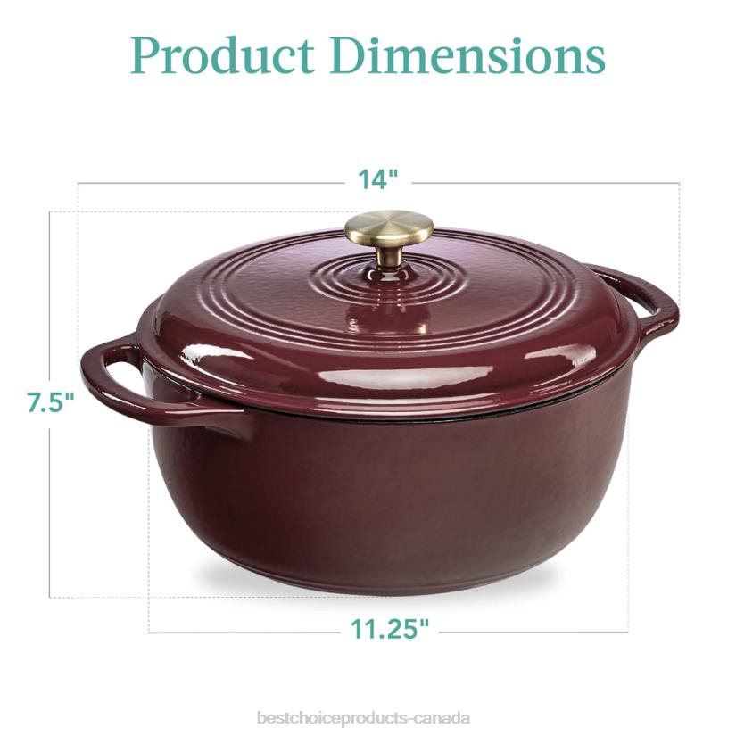 4LT2331 Cabernet Red Best Choice Products Cast-Iron Dutch Oven Kitchen Cookware w/ Enamel, Handles