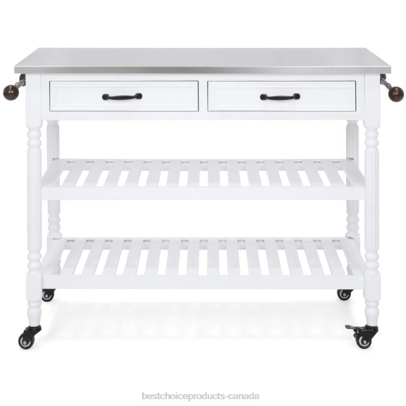 4LT2365 White Best Choice Products Kitchen Island Storage & Bar Cart w/ Stainless Steel Top
