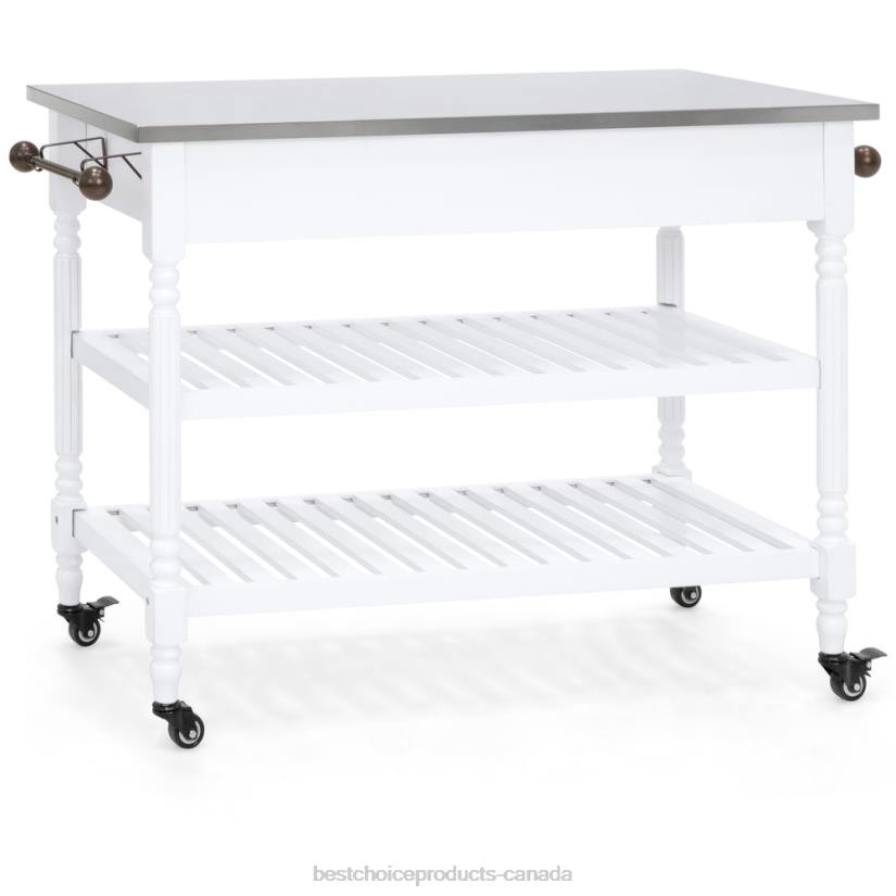 4LT2365 White Best Choice Products Kitchen Island Storage & Bar Cart w/ Stainless Steel Top