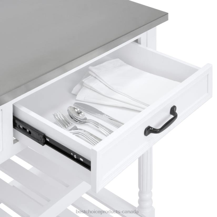 4LT2365 White Best Choice Products Kitchen Island Storage & Bar Cart w/ Stainless Steel Top