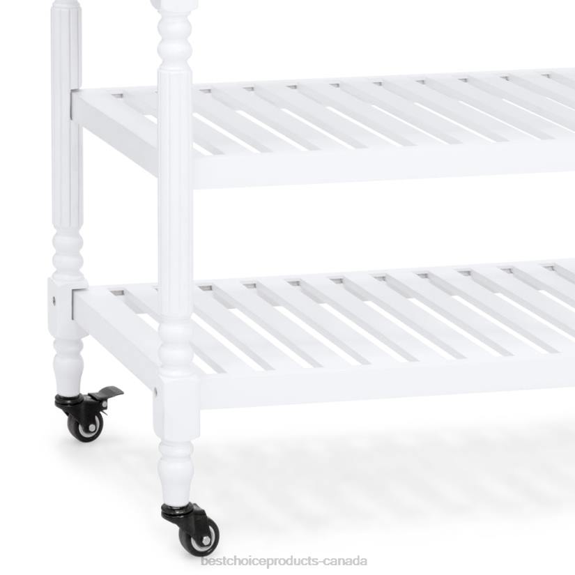 4LT2365 White Best Choice Products Kitchen Island Storage & Bar Cart w/ Stainless Steel Top