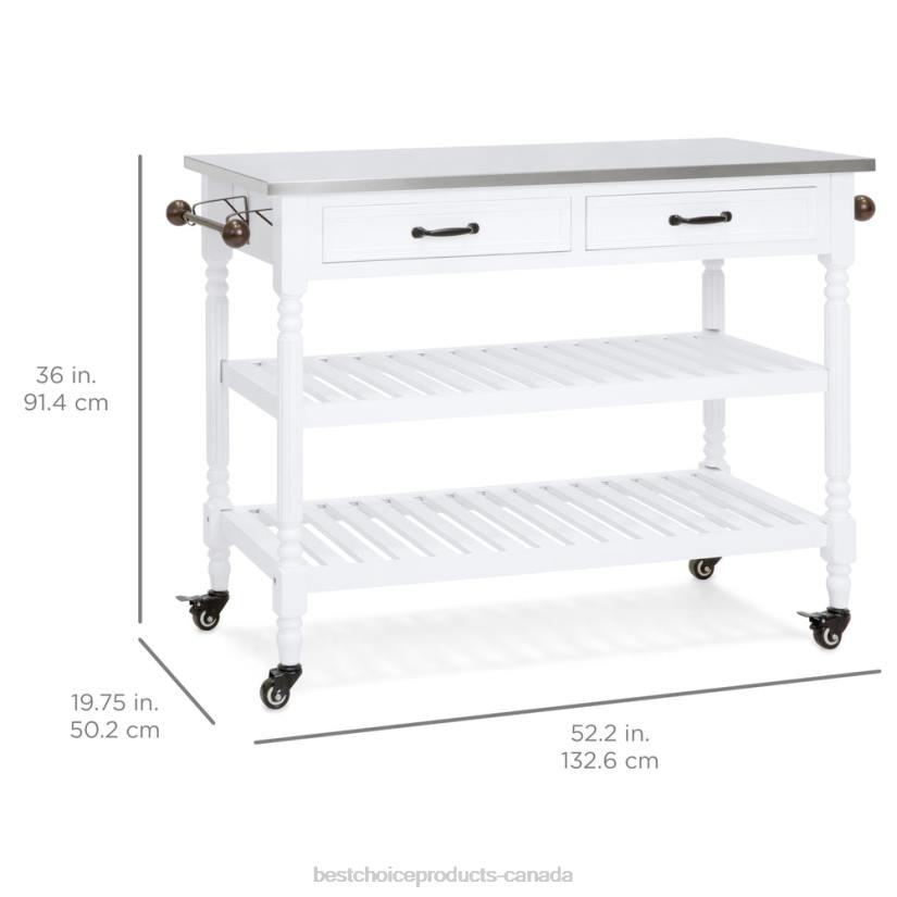 4LT2365 White Best Choice Products Kitchen Island Storage & Bar Cart w/ Stainless Steel Top