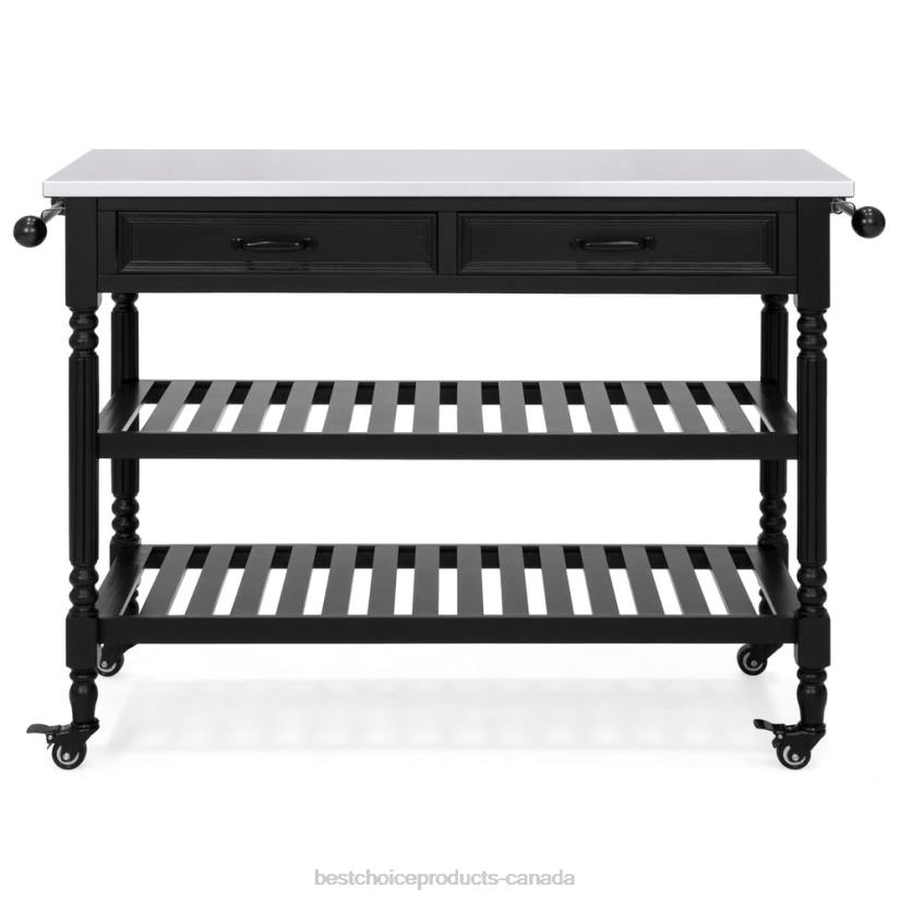 4LT2366 Black Best Choice Products Kitchen Island Storage & Bar Cart w/ Stainless Steel Top