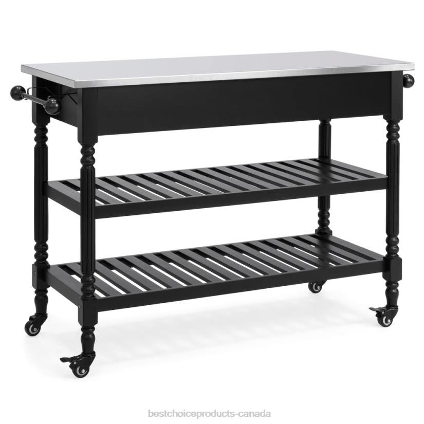 4LT2366 Black Best Choice Products Kitchen Island Storage & Bar Cart w/ Stainless Steel Top