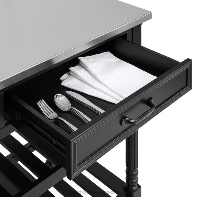 4LT2366 Black Best Choice Products Kitchen Island Storage & Bar Cart w/ Stainless Steel Top