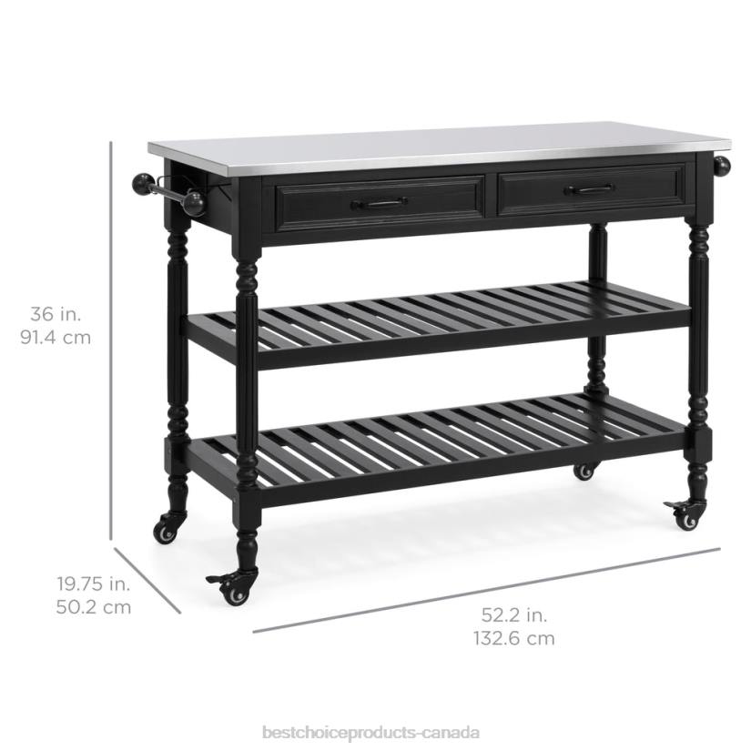 4LT2366 Black Best Choice Products Kitchen Island Storage & Bar Cart w/ Stainless Steel Top